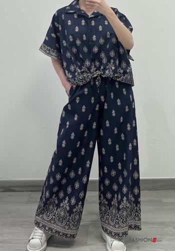 Pantalone in Cotone wide leg Fantasia stampata con tasche con elastico - ph 4