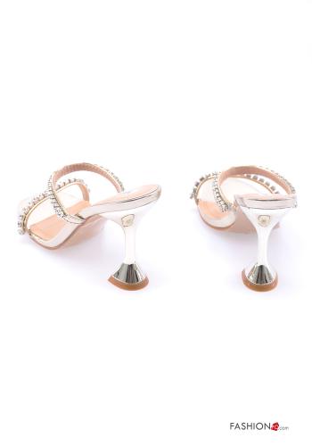 Zapatos de tacón alto imitación de cuero punta abierta con brillantes - ph 4