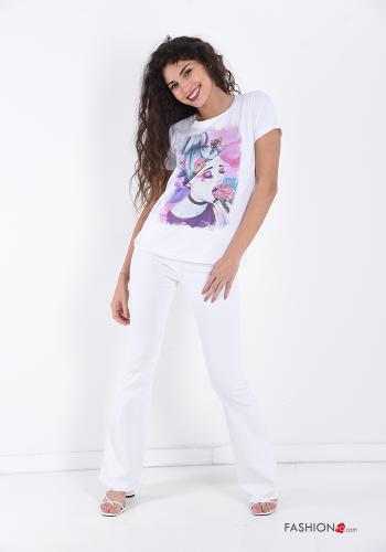 Patterned Cotton T-shirt with rhinestones - ph 5