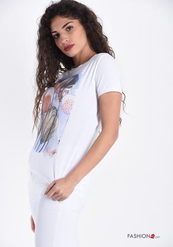 T-shirt aus Baumwolle  mit Strasssteinen Bedrucktes Muster - ph 3