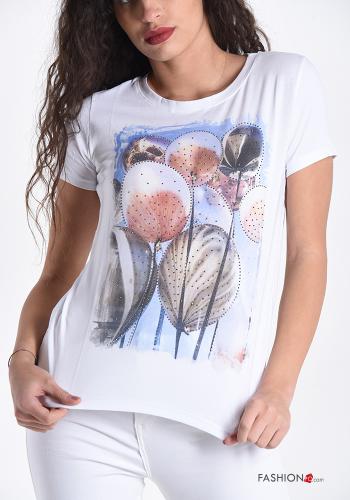 T-shirt aus Baumwolle  mit Strasssteinen Bedrucktes Muster - ph 4