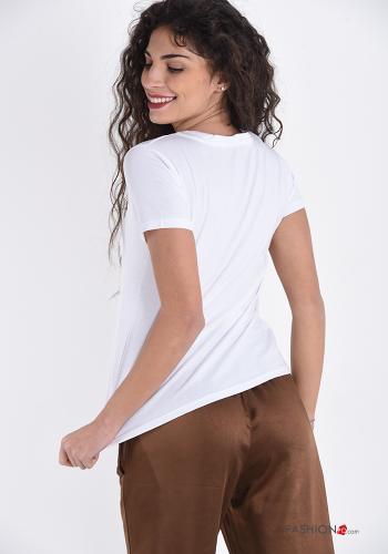 T-shirt in Cotone  con strass Fantasia stampata - ph 2