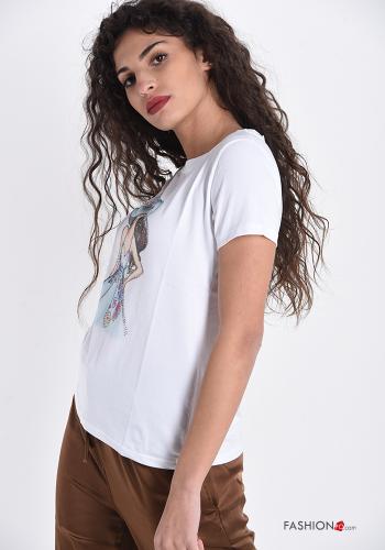 T-shirt in Cotone  con strass Fantasia stampata - ph 3