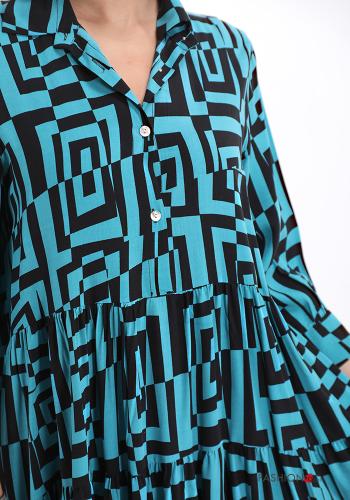 Vestido Estampado Geométrico con volantes con botones - ph 4
