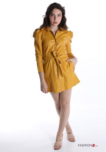 Cappotto ecopelle con cintura con zip con tasche con bottoni - ph 1