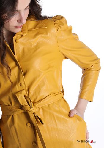 Cappotto ecopelle con cintura con zip con tasche con bottoni - ph 4