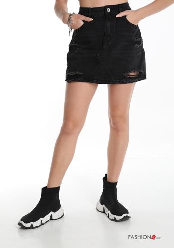 Mini skirt in Cotton  with pockets denim - ph 1