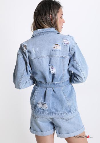Giacca in Cotone denim con bottoni con cintura con tasche - ph 2