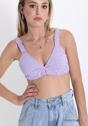 Top in Cotton  v-neck Vichy checked print - ph 1