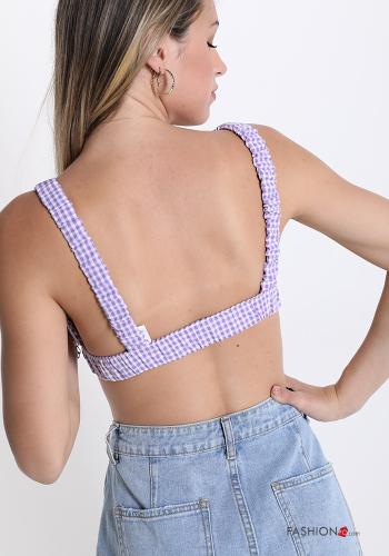 Top in Cotton  v-neck Vichy checked print - ph 2
