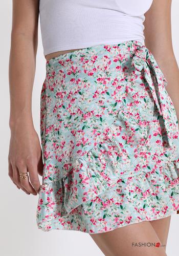 Mini skirt  with flounces satin with bow Floral print - ph 4