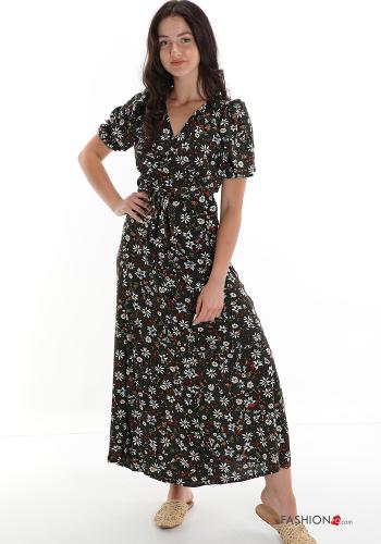 Robe  avec ceinture encolure en V Imprimé floral - ph 1