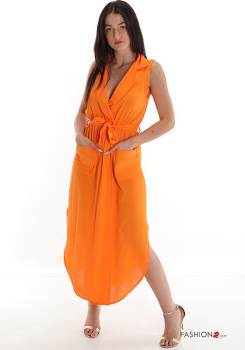 v-neck Sleeveless Dress with belt with pockets - ph 1
