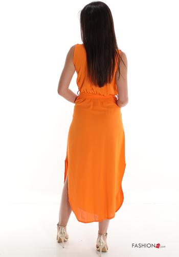 v-neck Sleeveless Dress with belt with pockets - ph 2