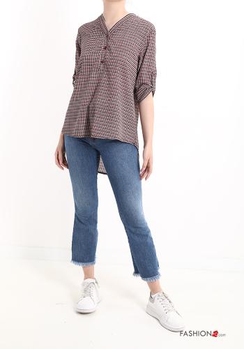 Blusa escote v Estampado pata de gallo con botones - ph 5