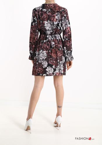 Blumenmuster V-Ausschnitt Kleid mit Knöpfen - ph 2