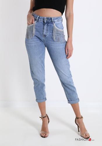 Jeans aus Baumwolle  mit Taschen mit Fransen mit Strasssteinen - ph 1