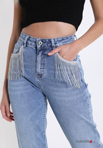 Jeans aus Baumwolle  mit Taschen mit Fransen mit Strasssteinen - ph 4