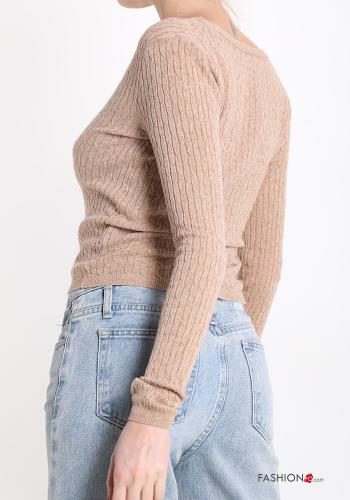 Cardigan corto scollo a V con bottoni con strass - ph 2