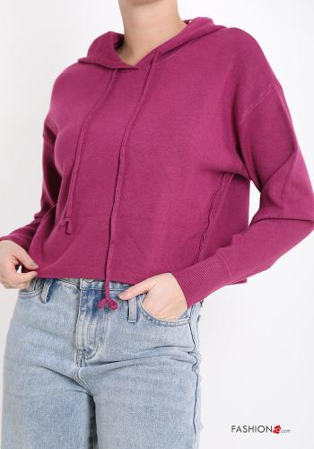 Maglione corto con cappuccio con coulisse