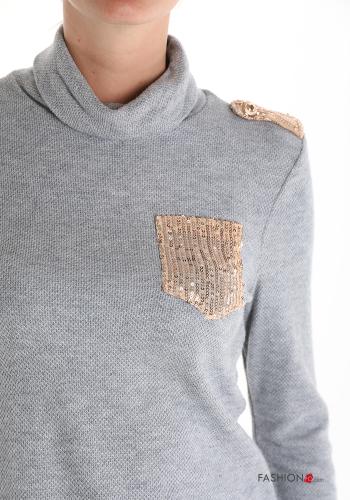 Maglietta a manica lunga a collo alto con paillettes con tasche - ph 4