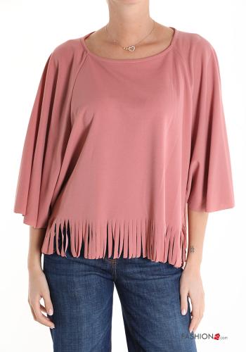 Blusa con frange maniche a tre quarti