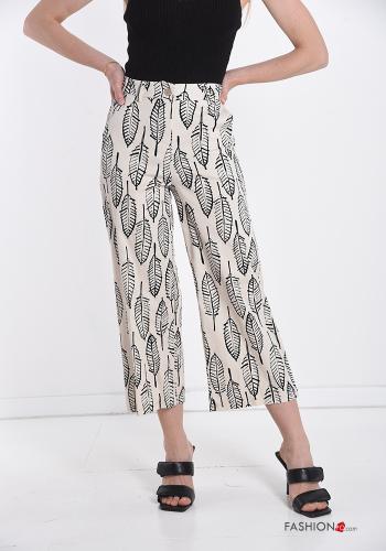 Nature-print Cotton Trousers with pockets - ph 1