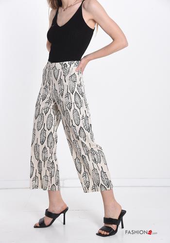 Nature-print Cotton Trousers with pockets - ph 3