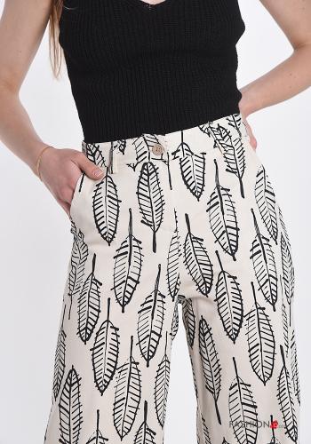 Nature-print Cotton Trousers with pockets - ph 4