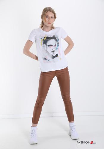 Patterned Cotton T-shirt with rhinestones - ph 5