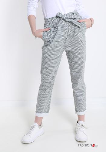 Trousers  with belt with pockets Houndstooth print - ph 1