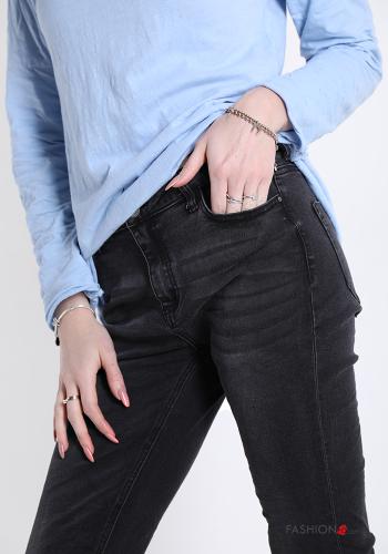 Jeans in Cotton  with pockets with fringes - ph 4