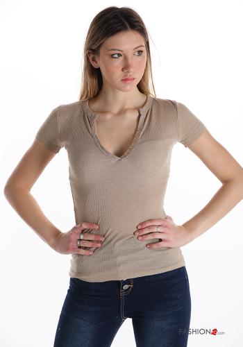 T-shirt  mit Knöpfen V-Ausschnitt - ph 1