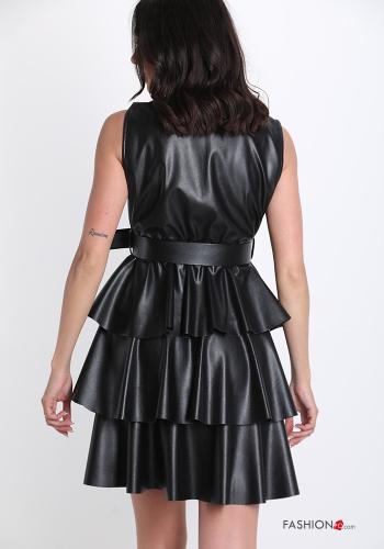 Pinafore Dress  with belt v-neck with flounces faux leather - ph 2