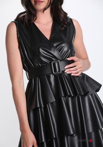 Pinafore Dress  with belt v-neck with flounces faux leather - ph 4