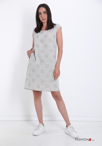 Dress in Linen  with pockets Polka dot print - ph 1