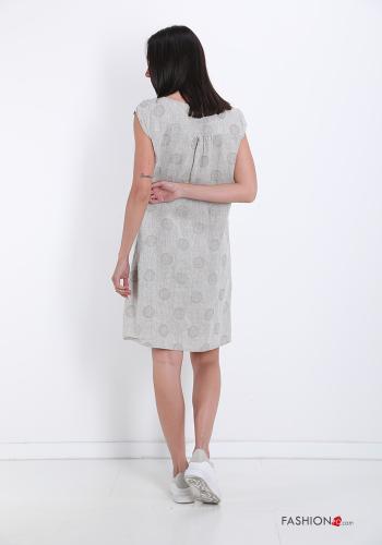 Dress in Linen  with pockets Polka dot print - ph 2
