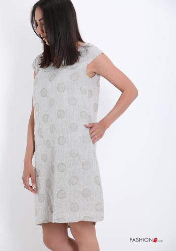 Dress in Linen  with pockets Polka dot print - ph 3