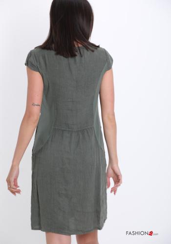 Dress in Linen  with pockets with rhinestones v-neck - ph 2