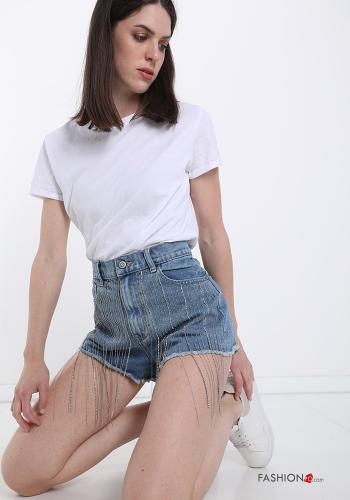 Shorts de Algodón tela vaquera con brillantes con flecos con bolsillos - ph 4