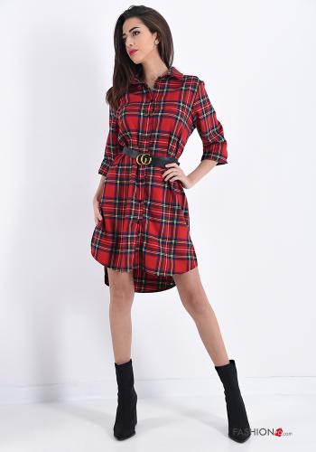 Robe chemise  avec ceinture Motif tartan - ph 1