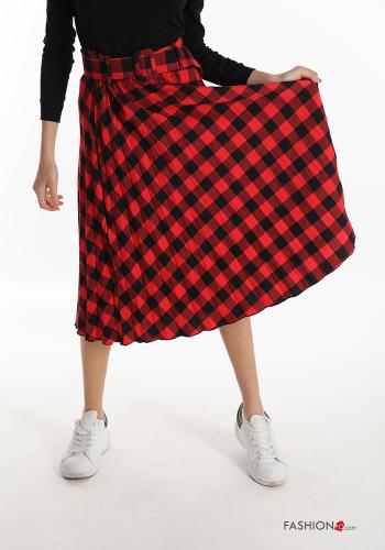 Falda de Algodón  con cinturón plisado Estampado Vichy - ph 1