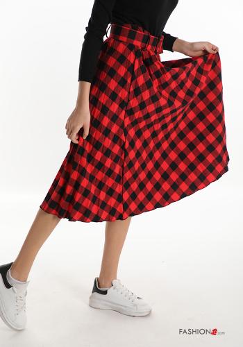 Falda de Algodón  con cinturón plisado Estampado Vichy - ph 3