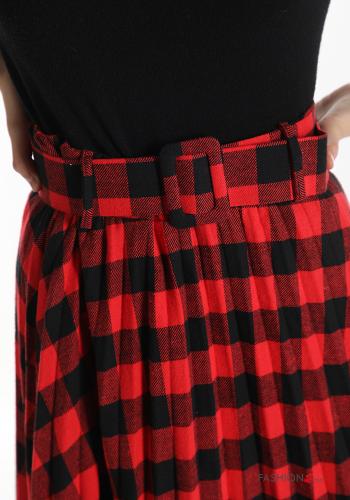 Falda de Algodón  con cinturón plisado Estampado Vichy - ph 4