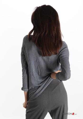 Langarmshirt  V-Ausschnitt Gestreiftes Muster - ph 2