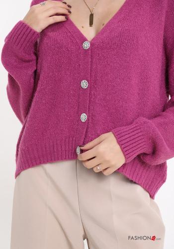 Strickjacke mit Knöpfen mit Strasssteinen mit V-Ausschnitt - ph 4