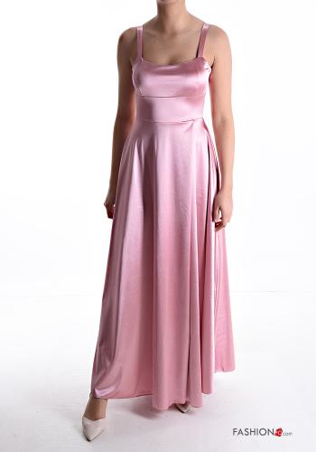 Satin rückenfrei lange Kleid mit Reißverschluss schulterfrei mit schlitz mit körbchen mit Hosenträgern - ph 1