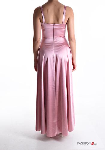 Satin rückenfrei lange Kleid mit Reißverschluss schulterfrei mit schlitz mit körbchen mit Hosenträgern - ph 2