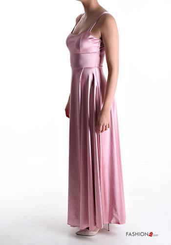 Satin rückenfrei lange Kleid mit Reißverschluss schulterfrei mit schlitz mit körbchen mit Hosenträgern - ph 3