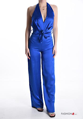 satin backless Jumpsuit with v-neck with sash with zip